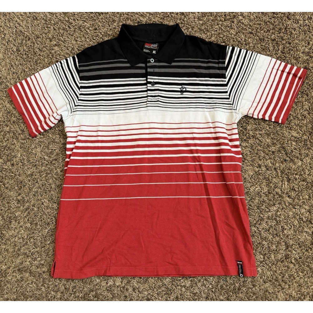 Y2K South Pole Authentic Collection Men's Red/White/Black Striped Polo Shirt XL